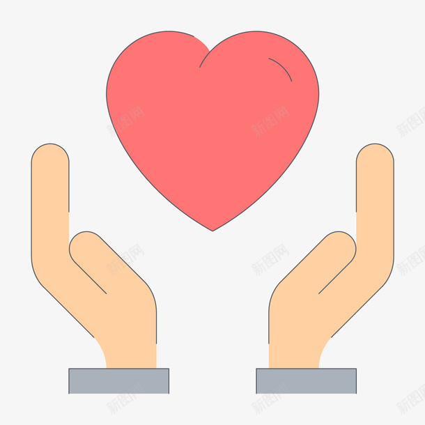 双手和爱心png免抠素材_新图网 https://ixintu.com 创意 卡通 双手 手绘 爱心 简笔 红色的 线条