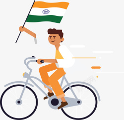 印度独立日骑自行车的印度人矢量图高清图片