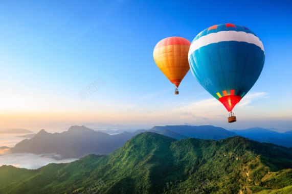 山峦热气球海报背景背景