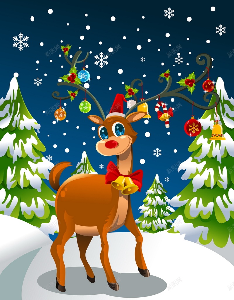 圣诞节海报矢量图ai设计背景_新图网 https://ixintu.com 卡通 圣诞节 小鹿 手绘 童趣 雪松 雪花 麋鹿 矢量图