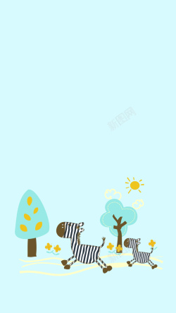 蓝色斑马动物卡通矢量背景高清图片