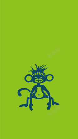 H5页面扁平化蓝色的卡通猴子绿底h5背景图矢量图高清图片