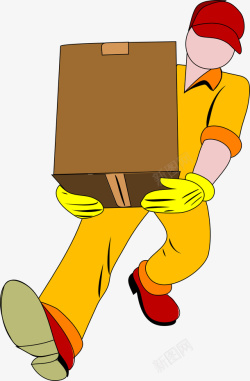 褐色箱子黄色卡通搬运工高清图片