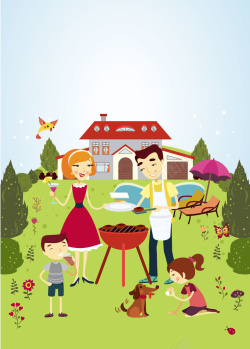 家庭烧烤户外烧烤卡通海报背景矢量图高清图片