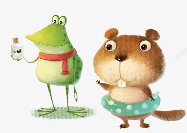 青蛙和松鼠png免抠素材_新图网 https://ixintu.com 儿童插画 卡通 可爱 小松鼠 小青蛙 插画 童话插画 萌