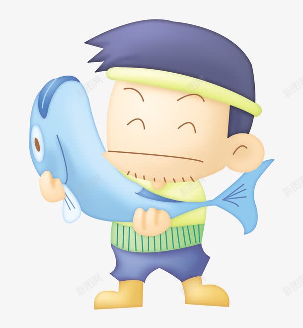 抱鱼的男子png免抠素材_新图网 https://ixintu.com PNG图形 PNG装饰 卡通 小鱼 男子 装饰
