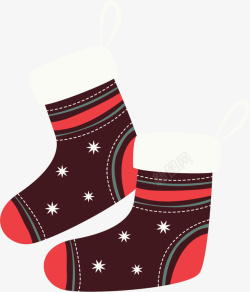 酒红色卡通圣诞袜矢量图素材
