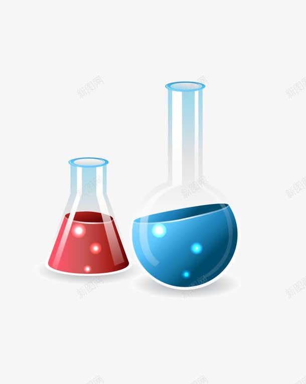 试剂瓶png免抠素材_新图网 https://ixintu.com 实验 科学 红色液体 蓝色液体 试剂