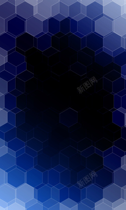 层叠图案混合蓝黑色渐变几何蜂窝形背景矢量图高清图片