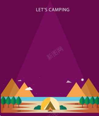 紫色露营矢量海报背景背景