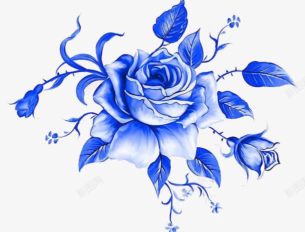 手绘玫瑰花png免抠素材_新图网 https://ixintu.com 手绘素材 玫瑰花图片 花卉素材 装饰图案素材 青花