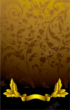 棕色花纹上的金色花朵背景矢量图背景