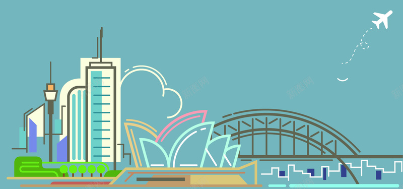 卡通手绘澳大利亚旅游背景矢量图背景