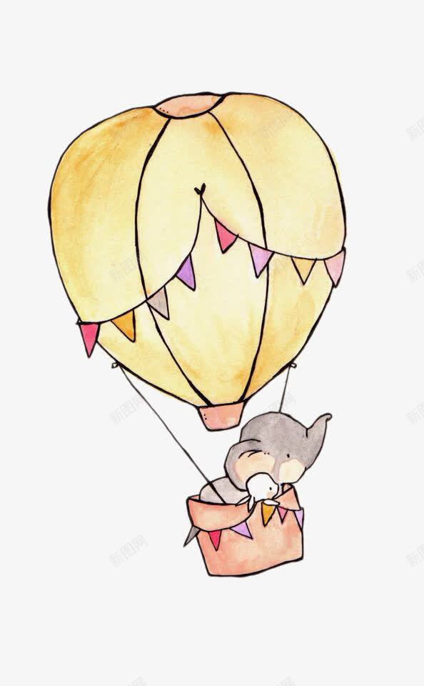 小象与小兔乘着热气球png免抠素材_新图网 https://ixintu.com 卡通手绘 小兔 小象 热气球