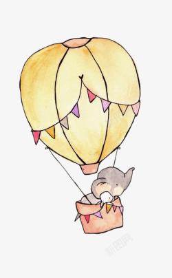 小象与小兔乘着热气球素材