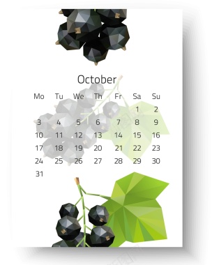 日历2017年10月挂历日期时间水果矢量图背景