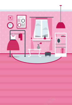粉色衣柜粉色公主房间室内海报背景矢量图高清图片