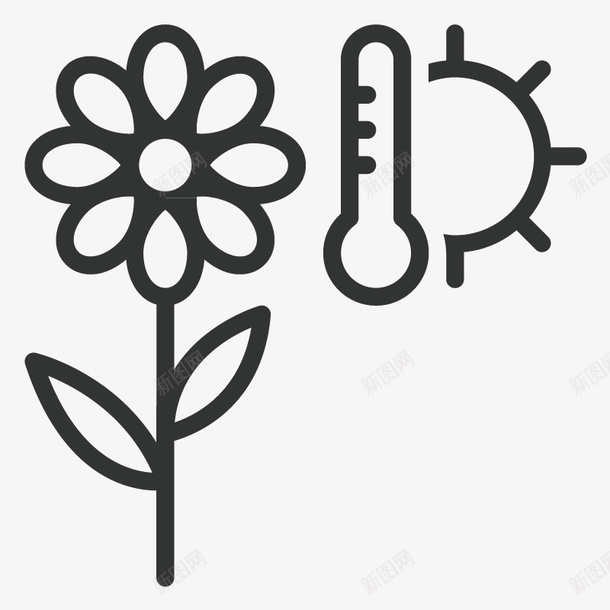 温度计和花朵图标png_新图网 https://ixintu.com 卡通 手绘 温度计 简图 简笔 线条 花朵 黑色