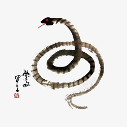吐信子传统水墨画蛇高清图片