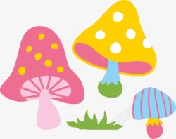 蘑菇彩色真菌可爱卡通素材