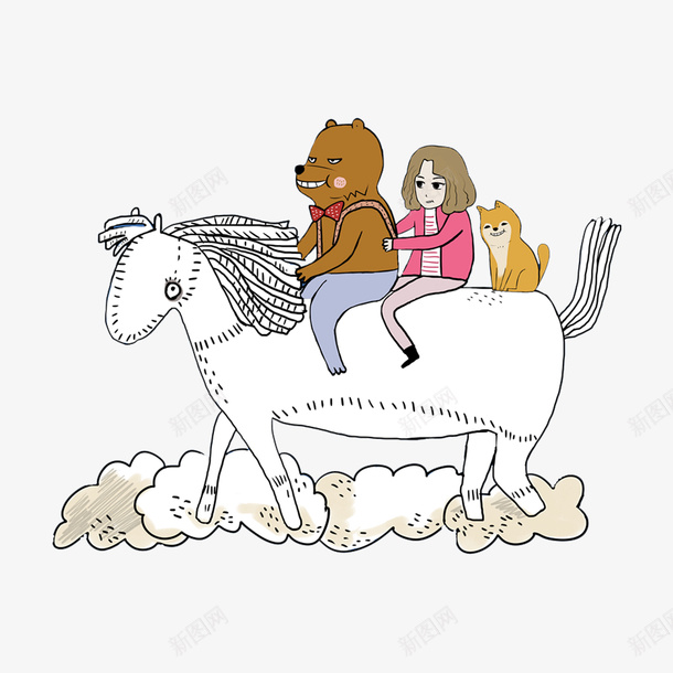 骑马的小女孩插画图png免抠素材_新图网 https://ixintu.com 动物 卡通 头狼 女孩 手绘图 插画 狼 马匹 骑马