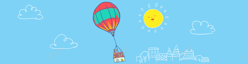 卡通热气球和太阳插画矢量背景