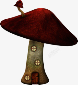 酒红色蘑菇房子素材