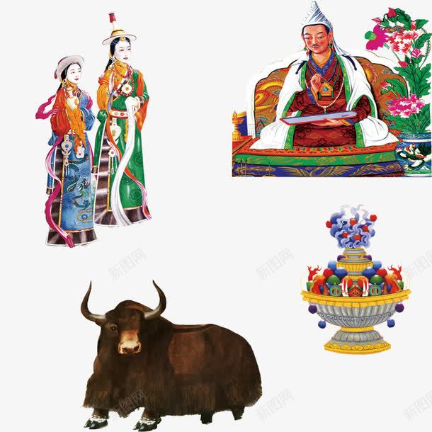 4款藏族元素png免抠素材_新图网 https://ixintu.com 牦牛 藏族 藏族人 藏族免费png