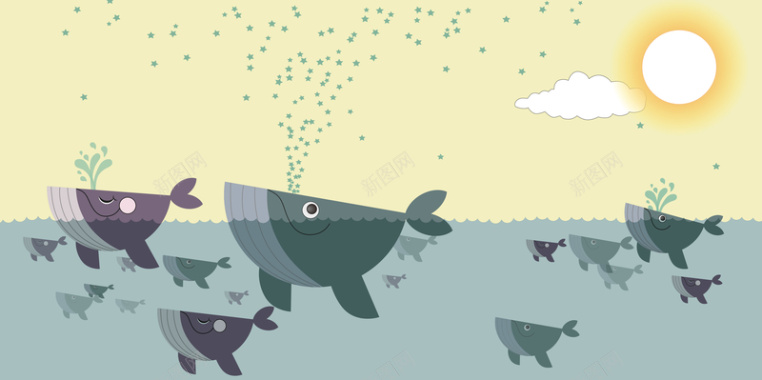 卡通鲨鱼插画平面广告矢量图背景