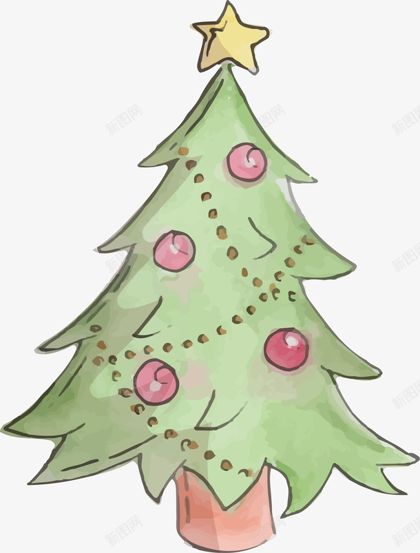 圣诞节水彩手绘圣诞树png免抠素材_新图网 https://ixintu.com 圣诞树 圣诞节 水彩手绘 矢量图案 绿色 装饰