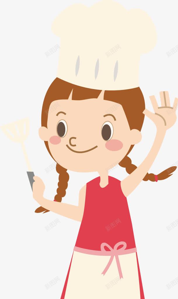 女厨师挥手png免抠素材_新图网 https://ixintu.com 卡通 厨娘 厨师帽 女厨师 挥手 转型 铲子 马尾辫