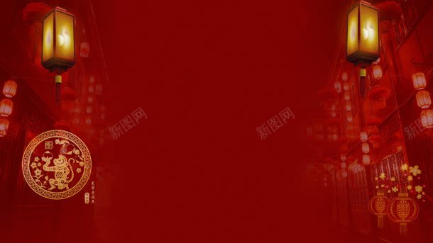 红色环境渲染彩绘灯笼背景
