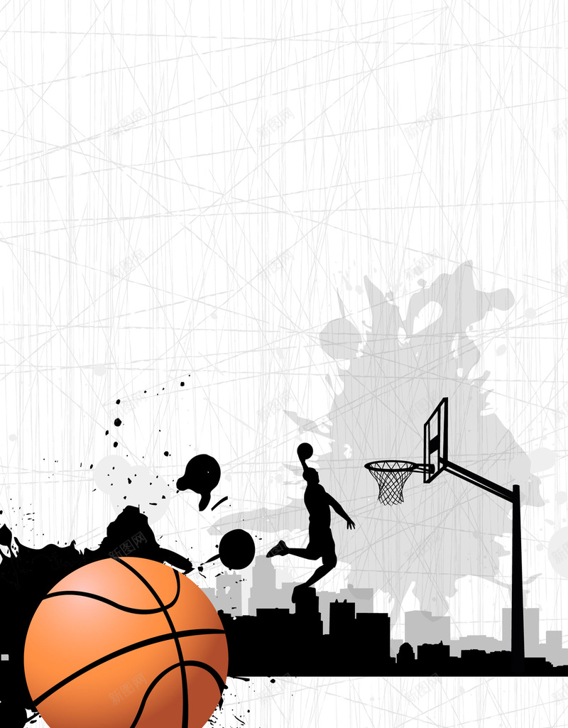 矢量插画篮球运动海报背景ai设计背景_新图网 https://ixintu.com 创意 剪影人物 卡通人物 手绘 扣篮 插画 泼墨 灌篮 篮球比赛 篮球运动 运动 运动背景 矢量图