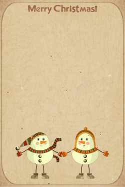 复古小雪人拉手圣诞海报背景矢量图海报