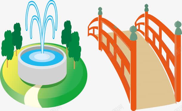 喷泉和小桥景区景观png免抠素材_新图网 https://ixintu.com 喷泉 小桥 景区 景观
