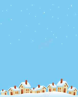 蓝天房子下雪冬季海报背景矢量图背景