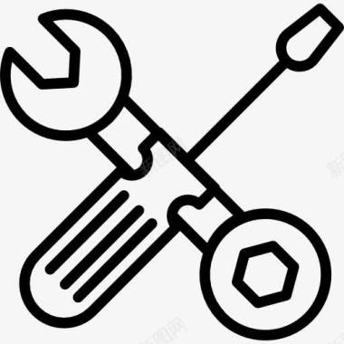 扳手和螺丝刀工具和螺栓轮廓图标图标