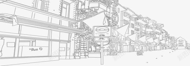 手绘素描效果城市建筑物png免抠素材_新图网 https://ixintu.com 城市 建筑物 效果 素描