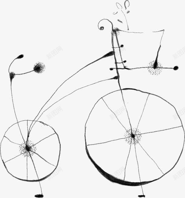 手绘黑色自行车单车png免抠素材_新图网 https://ixintu.com 单车 自行车 设计 黑色