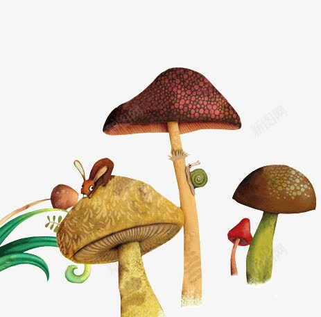 蘑菇红色蘑菇绿色叶子png免抠素材_新图网 https://ixintu.com 叶子 红色 绿色 蘑菇