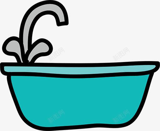 简笔画浴缸png免抠素材_新图网 https://ixintu.com 卡通浴缸 蓝色 黑色轮廓