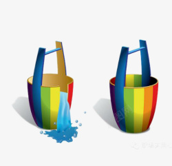 两个短板木桶彩色溢水木桶高清图片