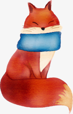 带围巾红色狐狸手绘蹲着的红色狐狸高清图片