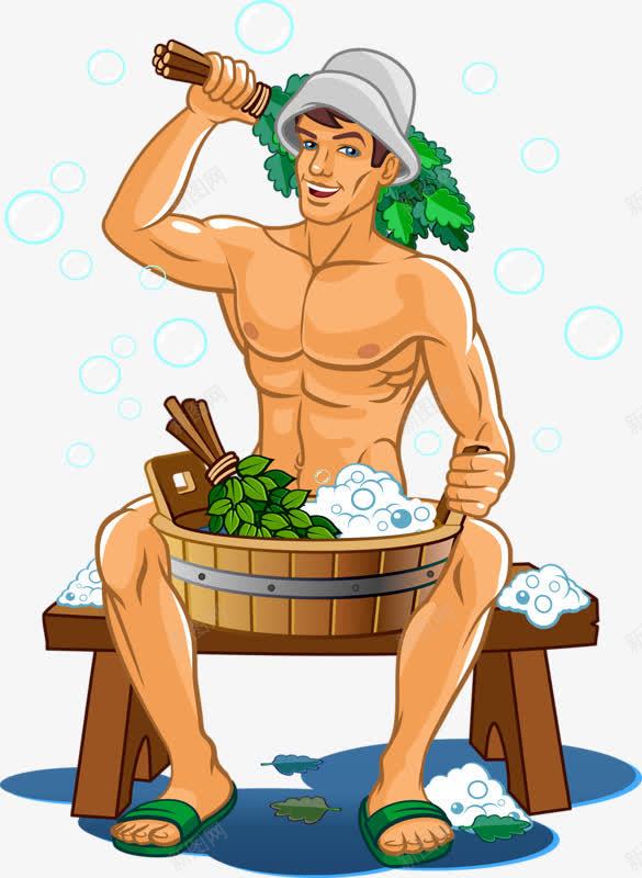 洗澡的男人png免抠素材_新图网 https://ixintu.com 搓背 洗澡 洗澡性感 澡盆 男人洗澡 绿叶