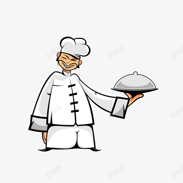 卡通拿着托盘的中国厨师png免抠素材_新图网 https://ixintu.com 中国厨师 中式厨师 卡通厨师 卡通手绘 手拿托盘