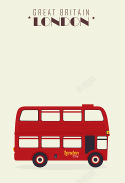 红色公车卡通伦敦巴士海报背景矢量图高清图片