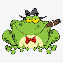 抽烟的狗先生卡通慵懒的微笑抽雪茄的青蛙先生高清图片