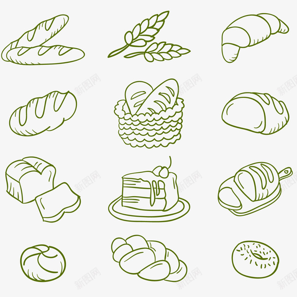 绿色清新线条食物装饰图案png免抠素材_新图网 https://ixintu.com 免抠PNG 清新 线条 绿色 装饰图案 食物