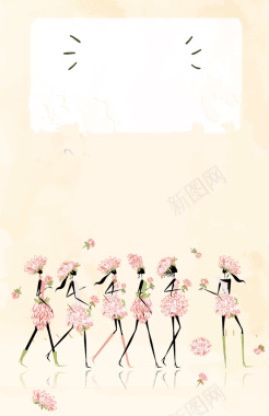 花朵卡通女孩妇女节海报背景矢量图背景