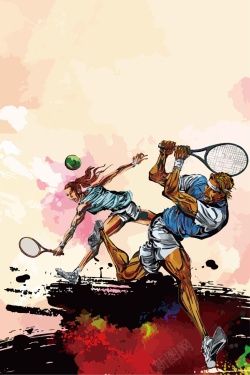团结手绘涂鸦运动员网球矢量图高清图片